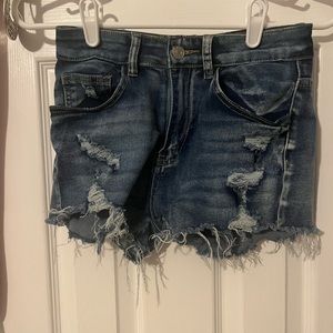 Ripped Raw Trim Denim Shorts